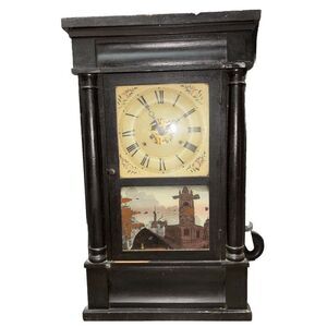 Seth Thomas Antique Brass  Mantle Clocks 25x15x4.5” Painted Glass Door Weighted